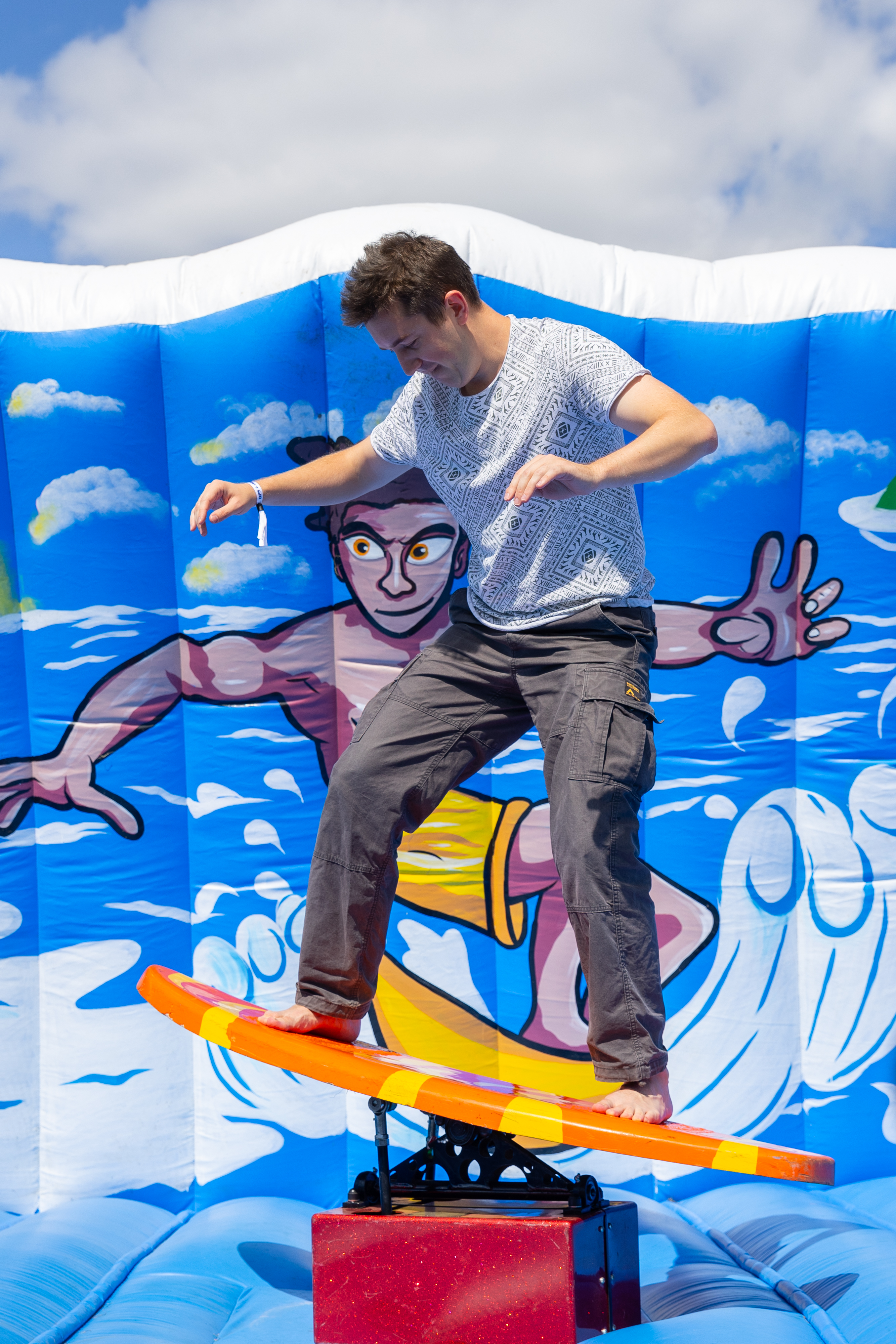 Colleague on a surf board